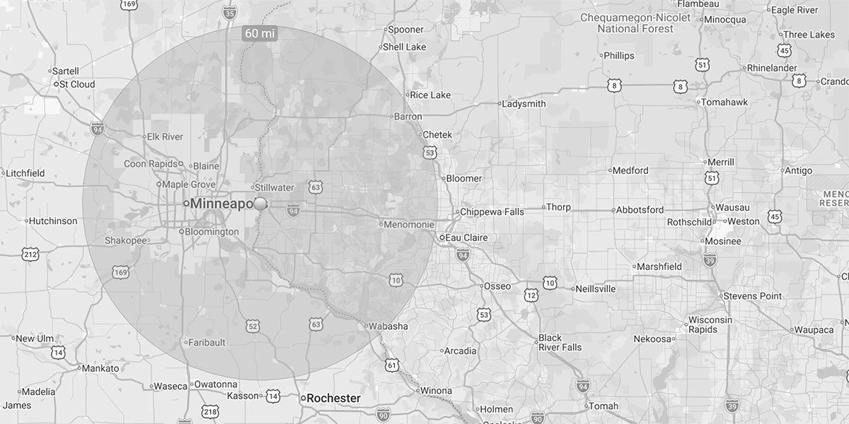 Service areas map for Hudson, WI and surrounding areas